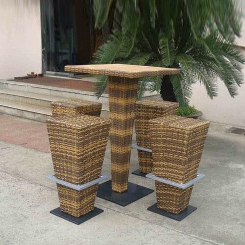 5pcs Brown PE Rattan Bar Set , Home Balcony / Garden Table And Chairs