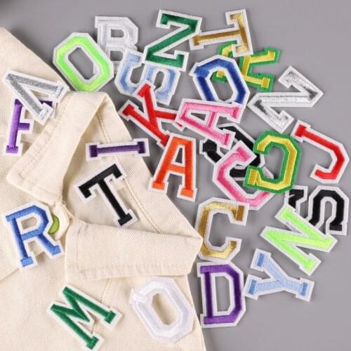 Embroidered Cloth Stickers Set 26 Black and White, Colored English Letters Adhesive Patch School Uniform Clothing Accessories