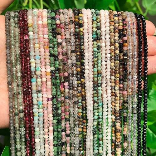 Natural Stone 3x2mm Tiny Beads Faceted Crafts Tourmaline moonstone Quartzs Loose Beads Diy Waist Beads Women Jewelry Making