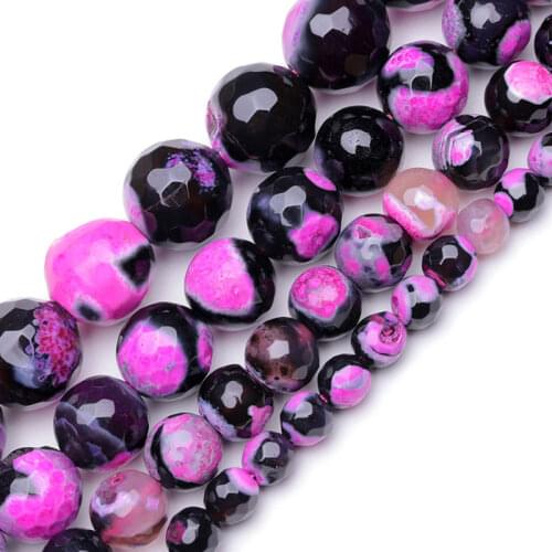 Wholesale 6 8 10 12mm Faceted Rose Red Fire Agates Natural Stones Round Loose Beads Making Jewelry DIY Bracelet Accessories