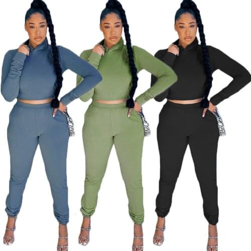 Echoine Autumn Long Sleeve Crop Top Tshirt Hoodies Pants Set Two Piece Set Tracksuit Women Matching Set Sportwear Jogger Suit