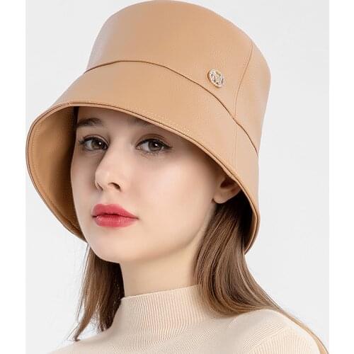 Fisherman Hat PU leather All-match Solid Color Bucket Hat Female Autumn And Winter Japanese Retro Basin Hat Wholesale Cross-Bord