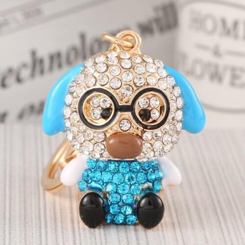 Factory direct fashion puppy dog DIY rhinestone alloy keychain bag car keychain decoration pendant