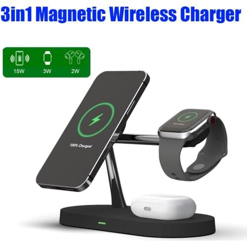 QI 15W Fast Charging 3in1 Magnetic Wireless For MagSafe Charger For iPhone 12 Pro Max 11 Charger for Apple Watch Airpods Pro