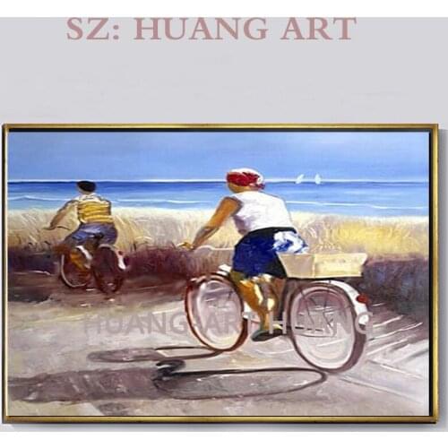 Hand-painted rural cyclist cycling modern knife oil painting abstract decorative painting decorative home lobby hotel bedroom