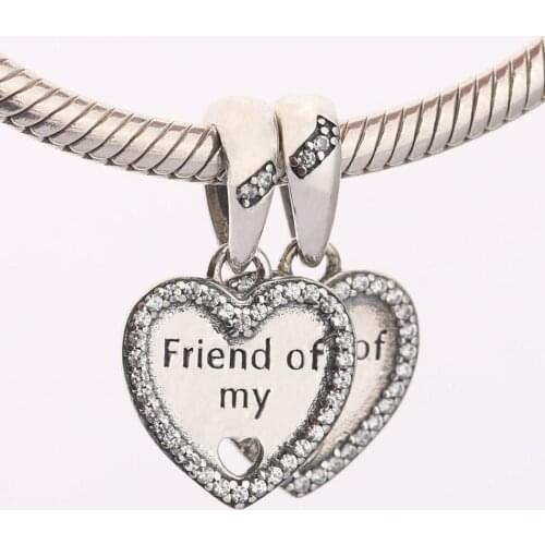 S925 Pendant DIY Jewelry Hearts of Friendship Dangle Charm fit Lady Bracelet Bangle Lady Gift