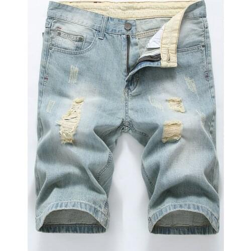 Mens denim shorts Elasticity fashion Streetwear Slim Fit Ripped Denim shorts Men high quality Brand cotton jeans man