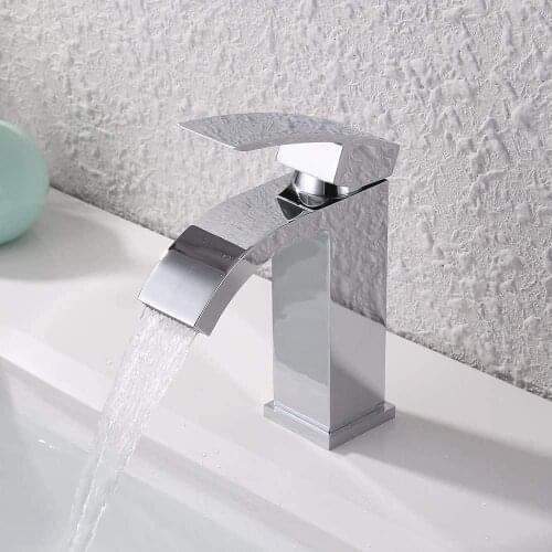 Bathroom Waterfall Faucet Single Handle One Hole Vanity Sink Faucet cUPC NSF Certified Brass Polished Chrome