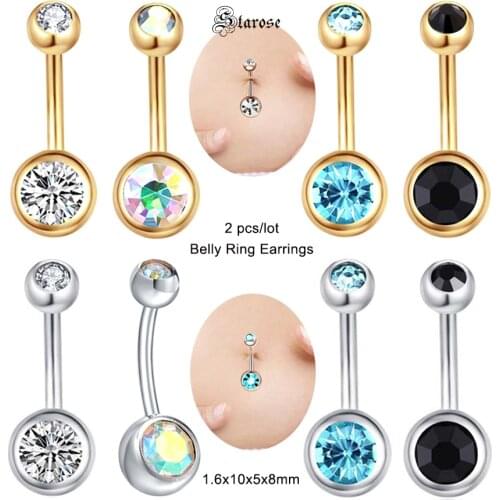 Starose 14G Crystal Ball Belly Piercing Ombligo Gold Color Belly Button Rings Navel Piercing Nombril Belly Ring Earring Jewelry