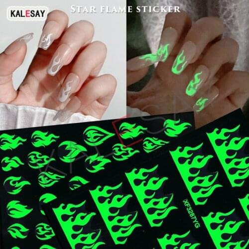 Luminous Snow Fire Nail Art Stickers Day White Nail Decals Manicure Design Moon Star Night Lights Sticker Glow Dark Back Glue