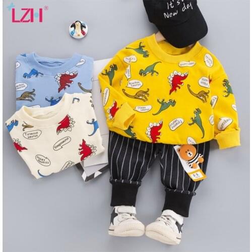 LZH 2021 Spring Handsome Childrens Clothing Dinosaur Print Baby Boys Suits Casual Long Sleeve Kids Sets 1-4 Year Kid Sportswear