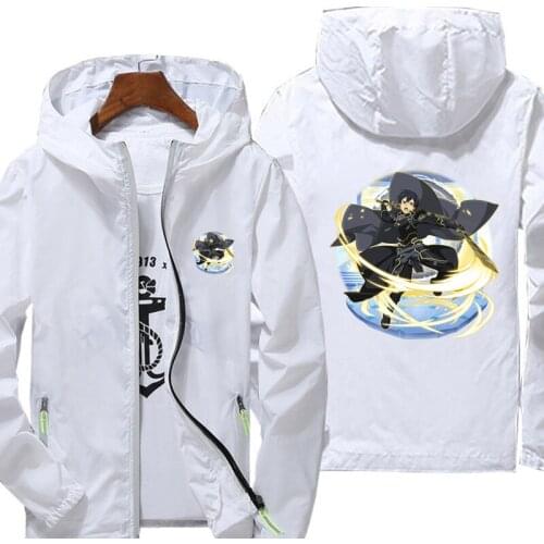 New sword art online print Jackets Zipper Men Women Casual Windbreaker Thin Reflective Hooded Coat Outwear Jacket Black 6XL 7XL