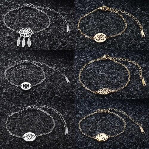 Vni and Mia 100% Stainless Steel OM Sun Charm Bracelet For Women Wholesale Fashion Yoga Dream Catcher Jewelry Dropshipping