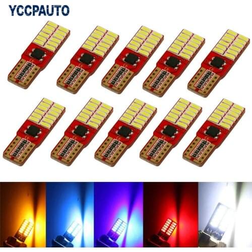 W5w T10 Car LED Lights Clearance Bulb Door Reading Lamp Super bright 24 SMD 4014 12V Auto Canbus Externa Turn Signal Light 10pcs
