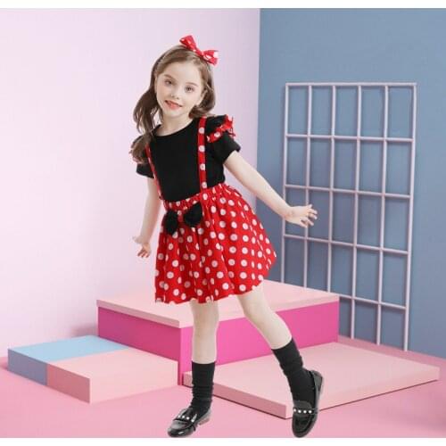 Baby Girls Suspender Skirt + Cotton T-shirt + Headband Little Girl Summer Clothes Sets Cute Polka Dots Princess Birthday Costume