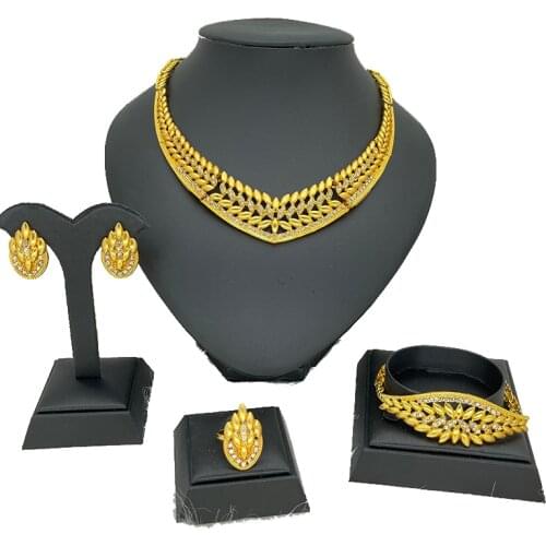 Dubai Jewelery Sets Indian African Women Necklace Party Big Jewelry Saudi Arabia Jewellery Bracelet Rings Gold Jewelrey