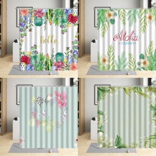 Green Plant Flowers Leaves Shower Curtain Cactus Butterfly Bird Bathroom Curtains Bathtub Special Decorative Cloth Washable Set