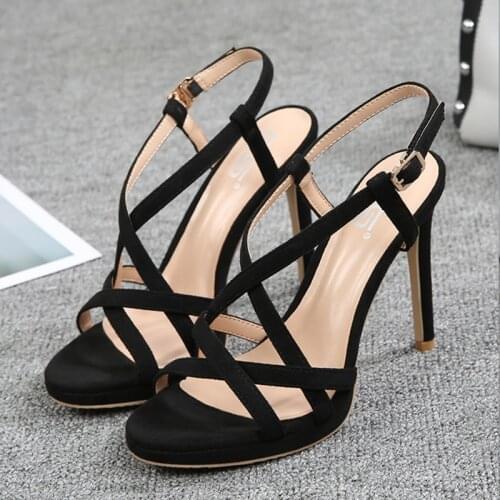 Women 's shoes summer European and America style narrow belt open toe high heels female sexy ankle strap sandals 10.5cm size 41