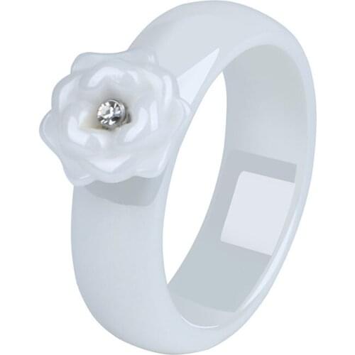 New Healthy Ceramic Ring With Lovely Flower For Women Girl Jewelry Classic Black White Color Fashion Design Anniversary Party