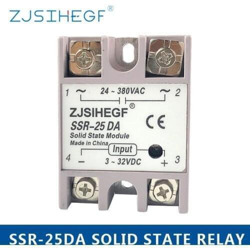 1pcs SSR-25DA Solid State Relay 25A Module 3-32V DC Input 24-380V AC For Industrial Equipment China