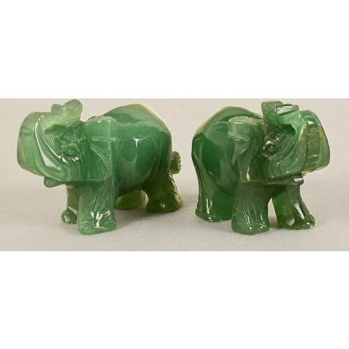 2pcs green jade Elephant Figurines Craft Carved Natural Stone aventurine Mini Animals Statue for Decor Chakra Healing 2inch