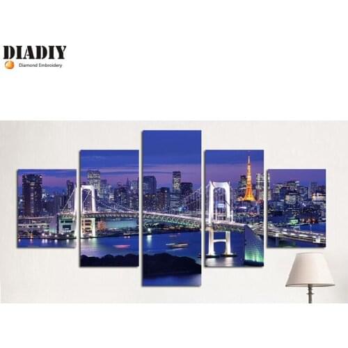 5pc Full Square&round drill 5D DIY Diamond embroidery City night Diamond Painting Cross Stitch Rhinestone Mosaic decor gift