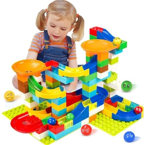 52-296PCS Marble Race Run Maze Ball Track Building Blocks Plastic Funnel Slide Big Size Bricks Compatible Duplo Block