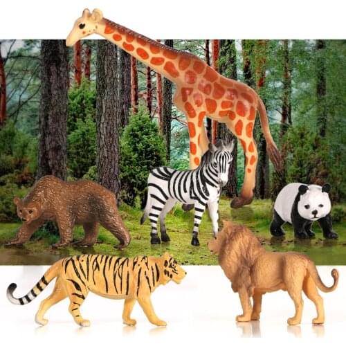 6pcs/set Forest animal models Farm series wild zoo Tiger Lion Panda set kids toys action figure plastic Doll Collection Toy Gift
