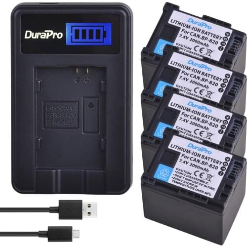 4PC 2000mAh BP-820 BP-820 Battery +LCD Charger for Canon VIXIAGX10,HFG21,HFG30,HFG40,HFM30,HFM300,HFM301,HFM40,HFM41,HFM400,XA10