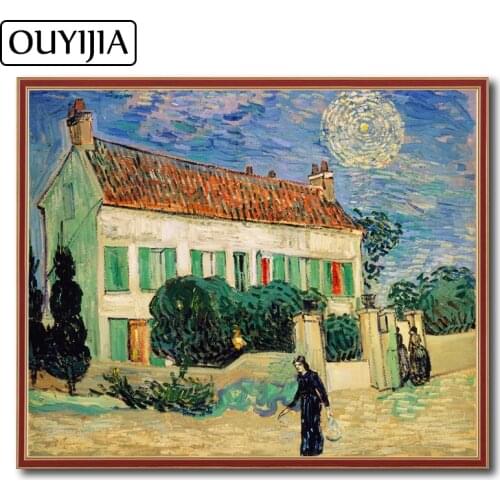 OUYIJIA Diamond Painting Oil 5D DIY Van Gogh White House Night Rhinestone Home Decoration Embroidery Diamond Mosaic Cross Stitch