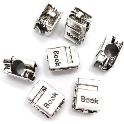 Free Shipping 50pcs 12x9x8mm anitique silver color alloy book design beads fit European charms bracelet DIY