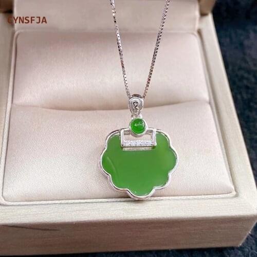 CYNSFJA Real Rare Certified Natural Hetian Jasper 925 Silver Womens Lucky Amulets Green Jade Pendant Necklace High Quality Gift