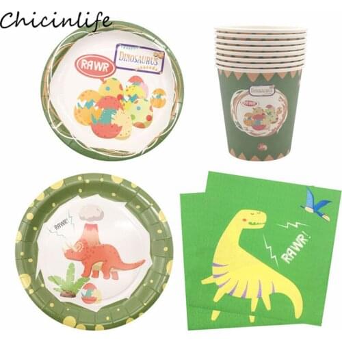 Chicinlife Dinosaur theme party Paper Cup Plates Napkins kids birthday party decoration 3th 4th birthday supplies
