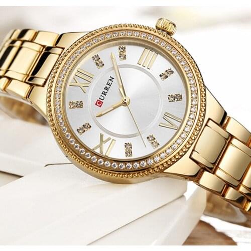 CURREN Women Quartz Watch Stainless Steel Womens Wristwatch Fashion Ladies Dress Rhinestone Watches Clock Gift relogio feminino
