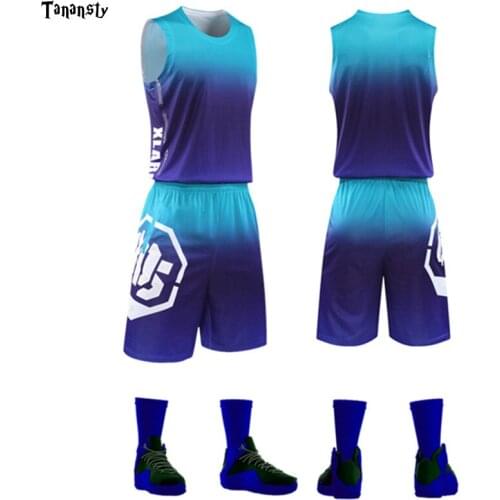 Adult Throwback Basketball Jerseys Set college Men Training Basketball Uniform Shirts Shorts Suit Kids Gradient Color Sportswear