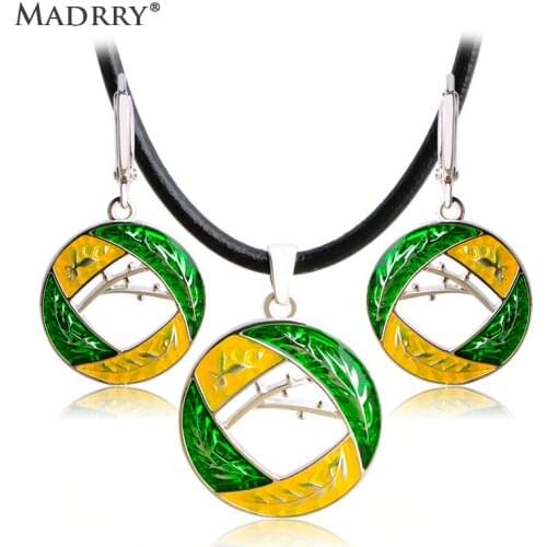 Madrry Summer New Special Enamel Jewelry Sets for Women Girls Pendant Necklace Earrings Leather Chain Brincos Collier Feminino