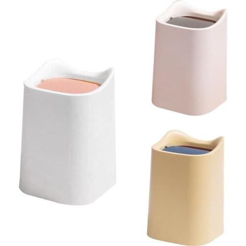 Nordic Style Mini Desktop Small Trash Can Office Living Room Desktop Trash Storage Bin,Shake Cover Bucket