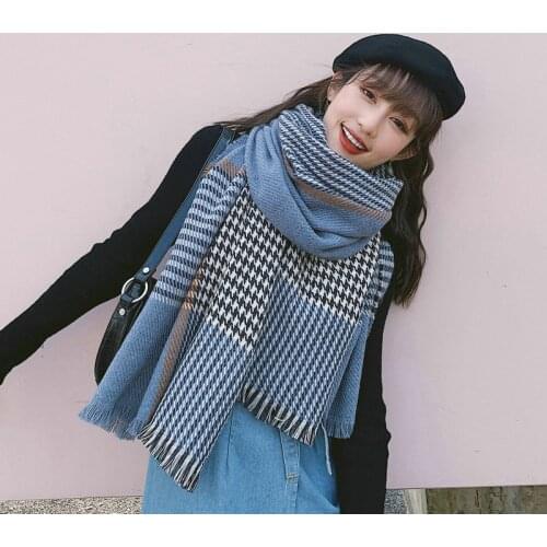 Autumn winter warm comfortable fashion new arrival high quality vintage elegant plaid cute casual tassel big long knit scarf