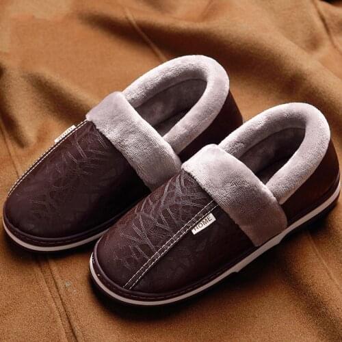 Men shoes House slippers Leather Fashion Memory Foam Winter Slippers Man Size 10.5-15 Soft Non-slip Male slippers for home