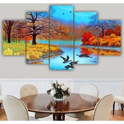 Wall Art Canvas Paintings Print 5 Panels Beautiful Landscape Poster Pictures For Living Room Modern Home Decorative Frames