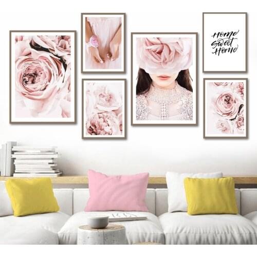 Pink Rose Flower Girl Hand Dress Quote Wall Art Canvas Painting Nordic Posters And Prints Wall Pictures For Living Room Decor