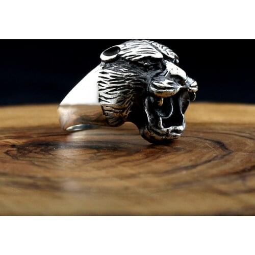 Real 925 Sterling Silver Panther Ring For Men Aqeq Onyx Stone Jewelry Fashion Vintage Gift Accessory Rings All Size