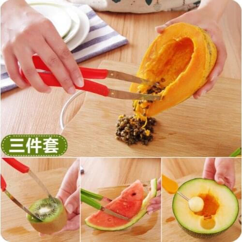 Stainless Steel Fruit Baller Dig Flesh Device 3 Pieces/Set Multifunctional Ice Cream Watermelon Platter Spoon