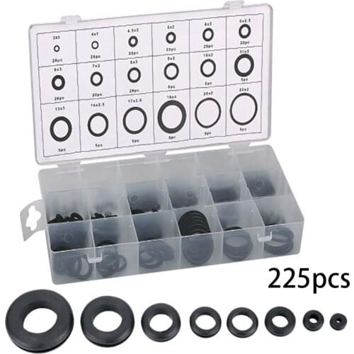 New 225Pcs Rubber O Ring Oring Washer Seals Watertightness Assortment Different Size With PlacticBox Kit Set Tool Parts