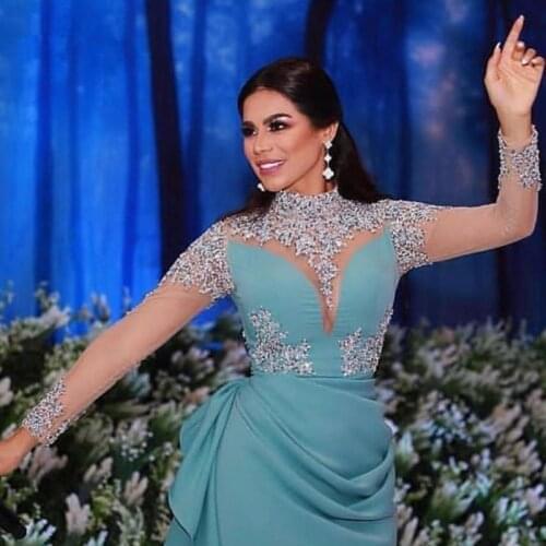 New Arrival Long sleeve evening dresses 2019 Hand Beaded robe de soiree musulman Evening dress Party gowns Arabic evening dress