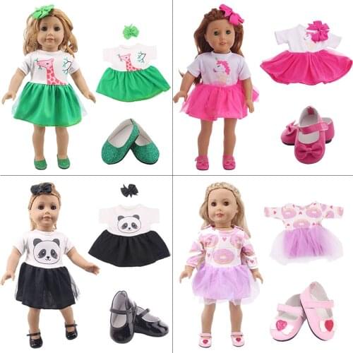 2Pcs/Set Doll Unicorn Clothes Dress+Shoes For 43Cm Baby New Born Reborn Doll&18 Inch American Girl` For Our Generation Girl`Toy