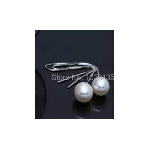 One pair freshwater pearl rice white earrings hook silver925 long chain FPPJ