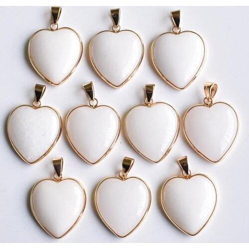 Wholesale 10pcs/lot 2020 New good quality natural stone white marble gold side heart shape pendants 25mm for jewelry making free