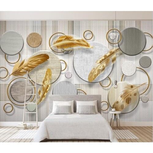 Custom wallpaper Light luxury feather 3D solid geometric lines murals living room abstract feather background wallpaper