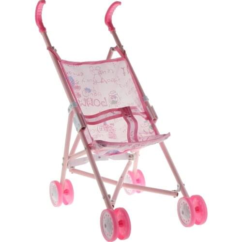 Portable Folding Doll Stroller Pushchair Cart Plastic Handle Metal Frame Oxford Cloth for Baby Dolls Above 3 Ages